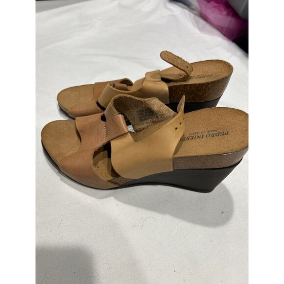 Pre Owned Pedro Iniesta Two Tone Leather Wedge Sandals Size 10 - Picture 5 of 6